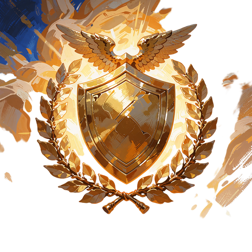 Guldskjold med laurb&aelig;rkrans og sm&aring; vinger som emblem for rangen Legend i Mino VIP-programmet