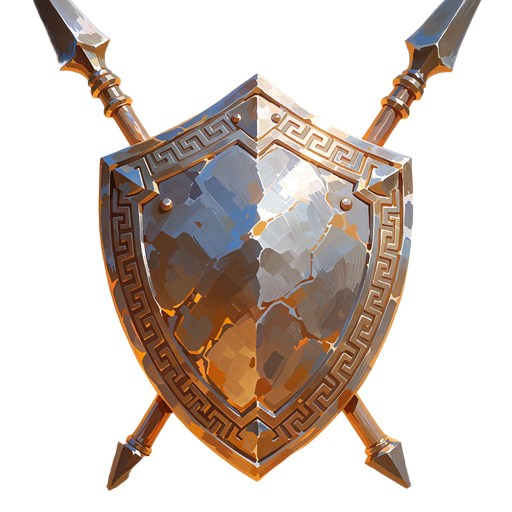 S&oslash;lvskjold med bronzekant og to krydsede spyd som emblem for rangen Guardian i Mino VIP